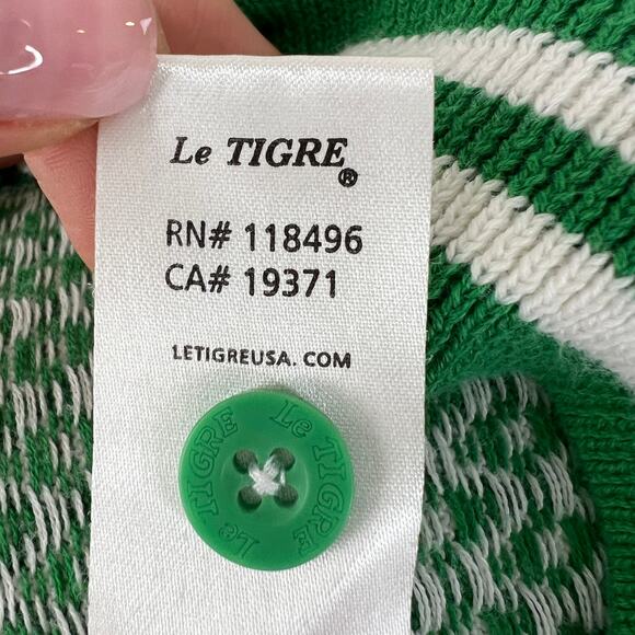 LE TIGRE Green White Diamond Print Cotton V-Neck Button Down Cardigan Sweater XL - Picture 11 of 11